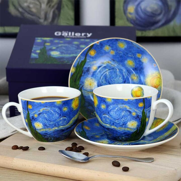 ŠALICE ZA KAVU PORCULANSKE 2/1 270 ML U POKLON KUTIJI - STARRY NIGHT V. VAN GOGH