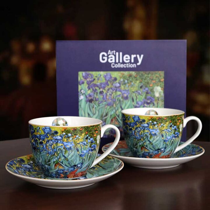 ŠALICE ZA KAVU PORCULANSKE 2/1 270 ML U POKLON KUTIJI - IRIS - V. VAN GOGH