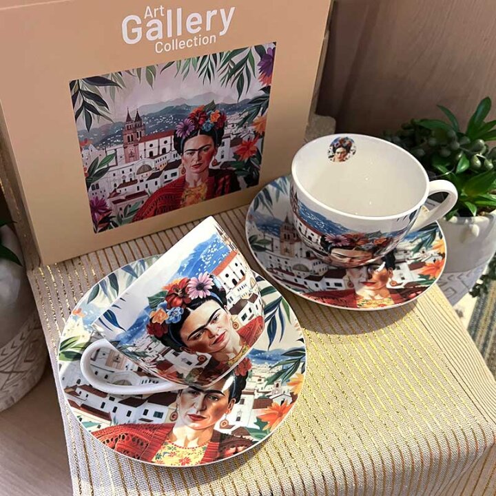 ŠALICE ZA KAVU PORCULANSKE 2/1 270 ML U POKLON KUTIJI - MEXICAN ART - RED