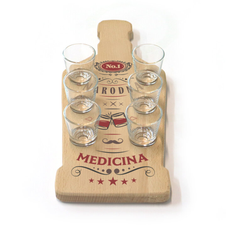DASKA DRVENA BOCA 39,5x16cm SA 6 ČAŠICA 45 ml I TISKOM - Narodna medicina
