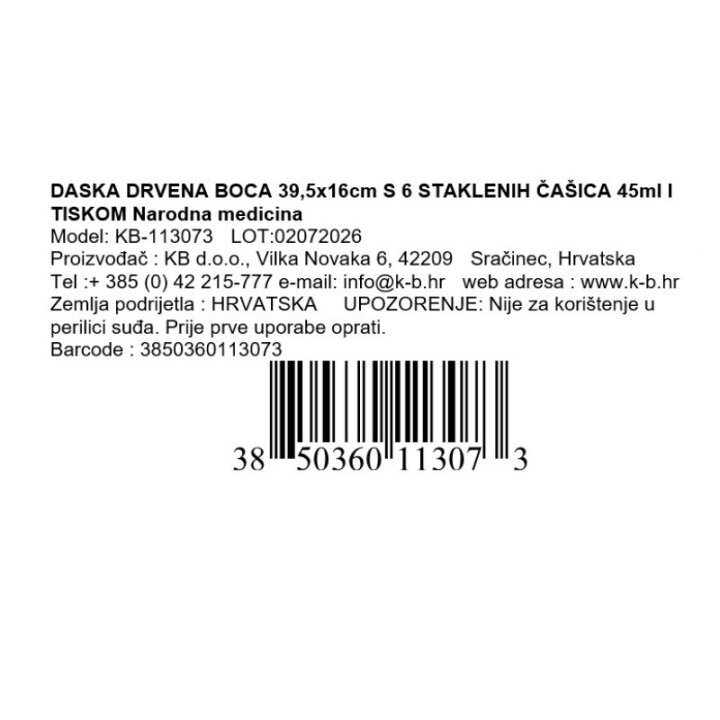 DASKA DRVENA BOCA 39,5x16cm SA 6 ČAŠICA 45 ml I TISKOM - Narodna medicina