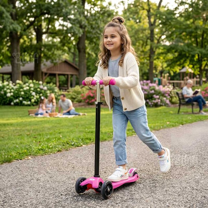 ROMOBIL S TRI KOTAČA DJEČJI S LED SVIJETLIMA NA KOTAČIMA ROZI 66-90 CM