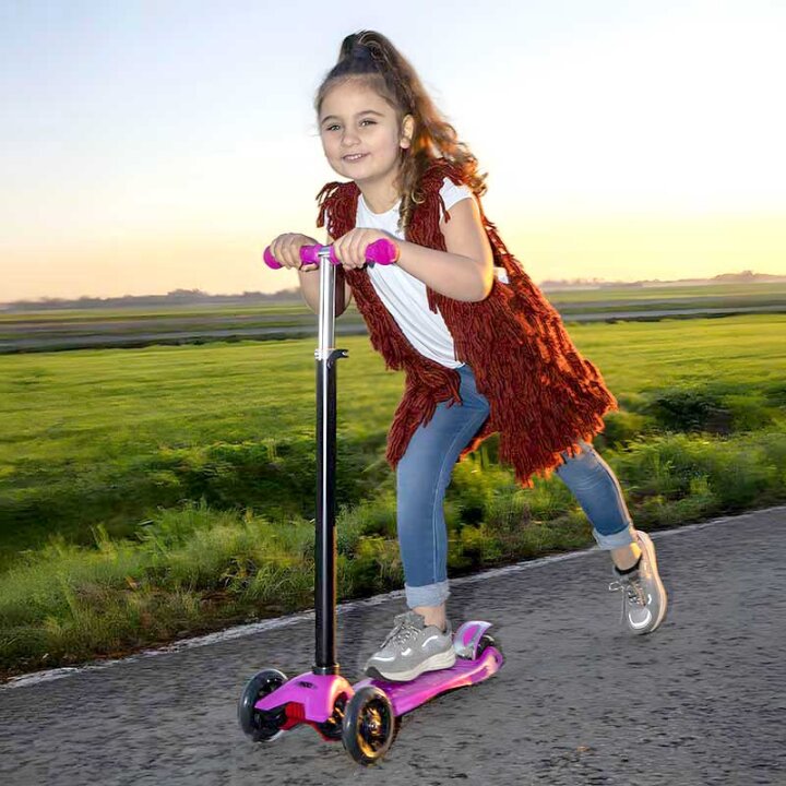 ROMOBIL S TRI KOTAČA DJEČJI S LED SVIJETLIMA NA KOTAČIMA ROZI 66-90 CM
