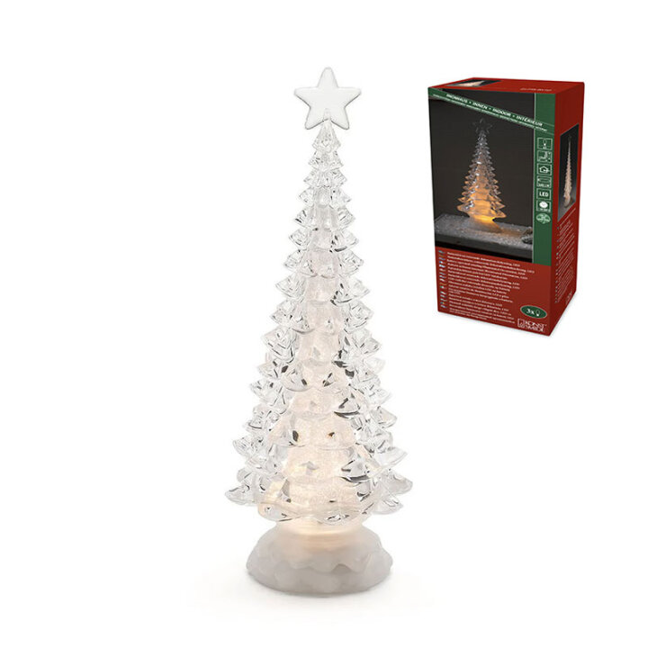 BOŽIĆNO DRVCE DEKORATIVNO AKRIL TRANSPARENT SA SVJETLOM I ROTACIJOM 12 x 33 CM