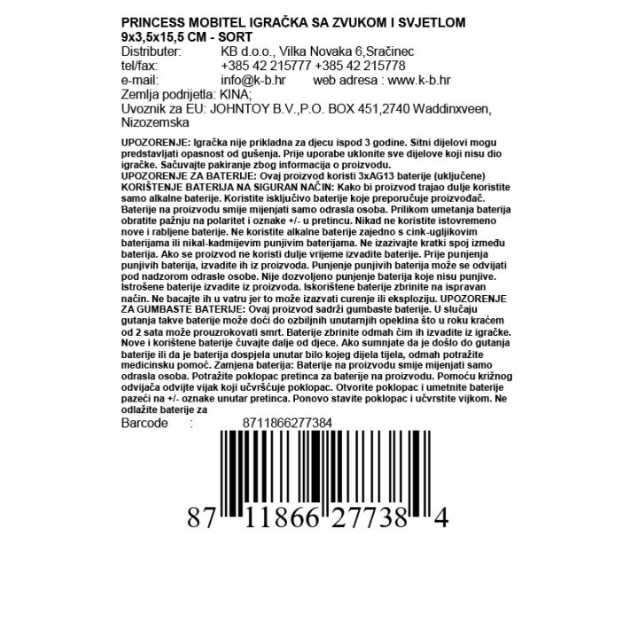 PRINCESS MOBITEL IGRAČKA SA ZVUKOM I SVJETLOM 9x3,5x15,5 CM - SORT