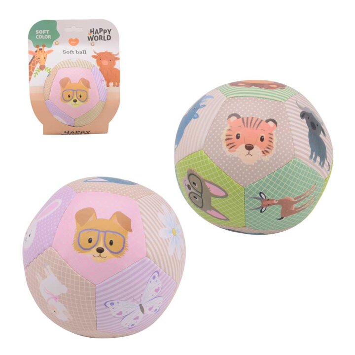 HAPPY WORLD MEKANA LOPTA S DJEČJIM MOTIVIMA 14 CM - SORT