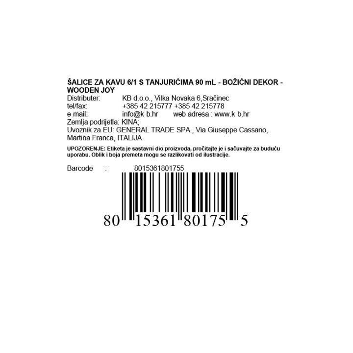 ŠALICE ZA KAVU 6/1 S TANJURIĆIMA 90 mL - BOŽIĆNI DEKOR - WOODEN JOY