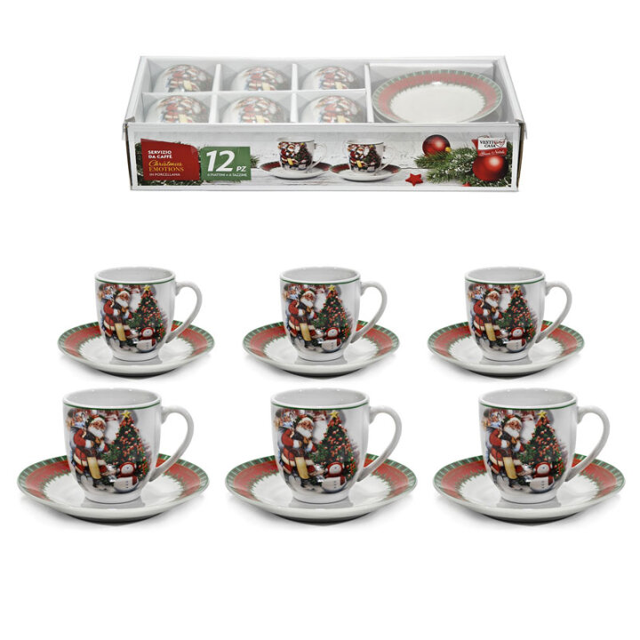 ŠALICE ZA KAVU PORCULAN 6/1 S TANJURIĆIMA 90 mL - BOŽIĆNI DEKOR - CHRISTMAS EMOTIONS
