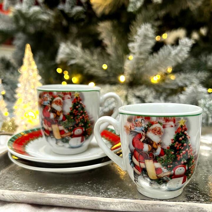 ŠALICE ZA KAVU PORCULAN 6/1 S TANJURIĆIMA 90 mL - BOŽIĆNI DEKOR - CHRISTMAS EMOTIONS
