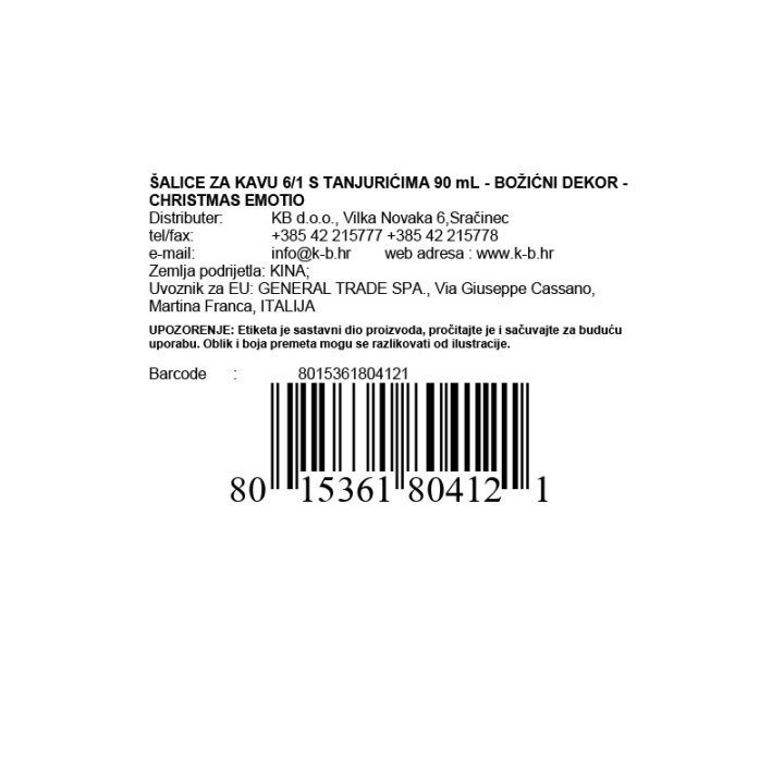 ŠALICE ZA KAVU PORCULAN 6/1 S TANJURIĆIMA 90 mL - BOŽIĆNI DEKOR - CHRISTMAS EMOTIONS