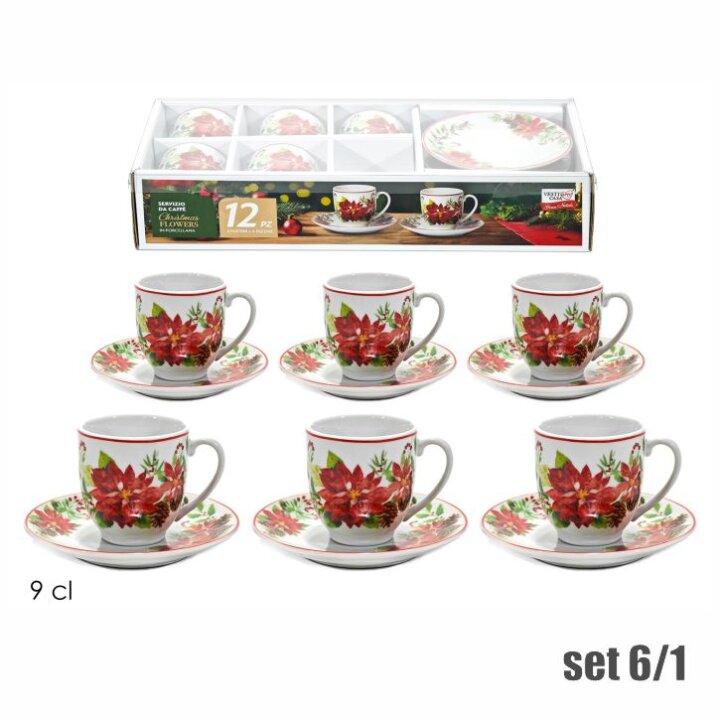 ŠALICE ZA KAVU 6/1 90 mL - BOŽIĆNI DEKOR - CHRISTMAS FLOWERS