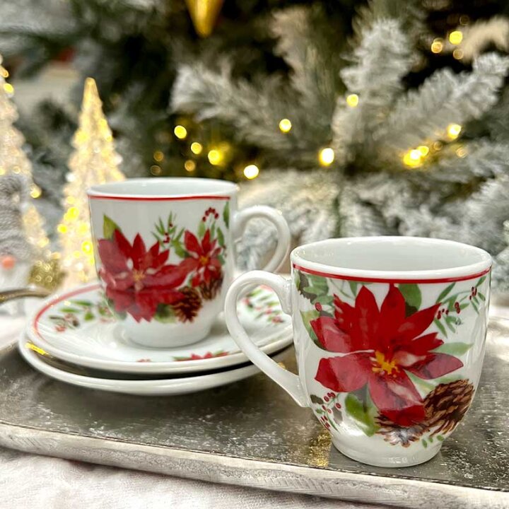ŠALICE ZA KAVU 6/1 90 mL - BOŽIĆNI DEKOR - CHRISTMAS FLOWERS