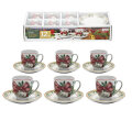 ŠALICE ZA KAVU 6/1 S TANJURIĆIMA 90 mL - BOŽIĆNI DEKOR - RED RIBON CARLAND