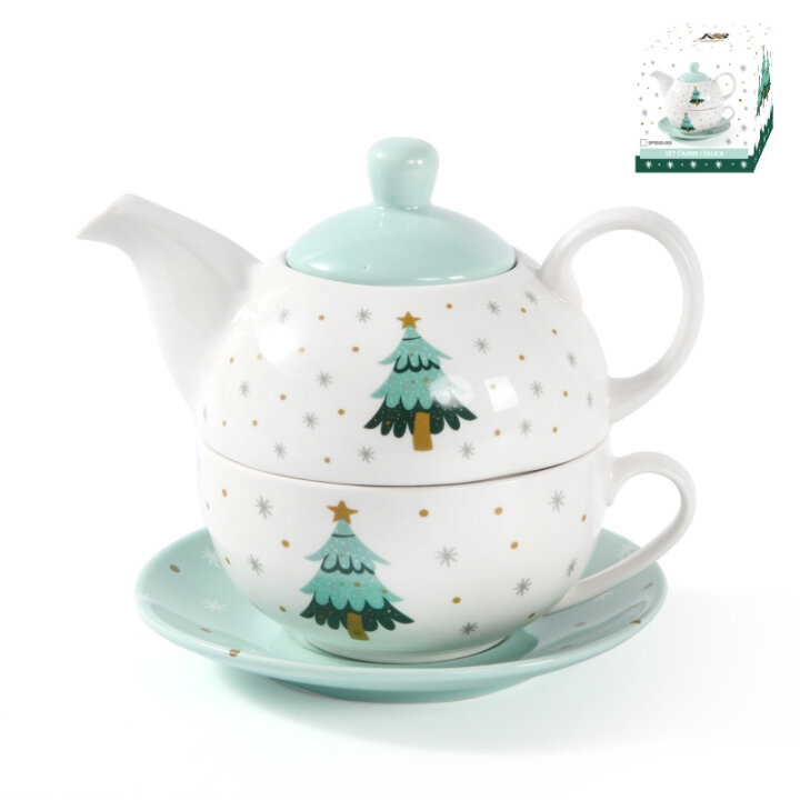 ČAJNIK S ŠALICOM SET PORCULAN NEW BONE 425 / 250 mL - BOŽIĆNI DEKOR