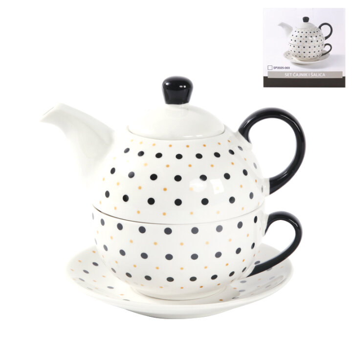 ČAJNIK SET PORCULAN NEW BONE 425 / 250 mL - TOČKASTI DEKOR