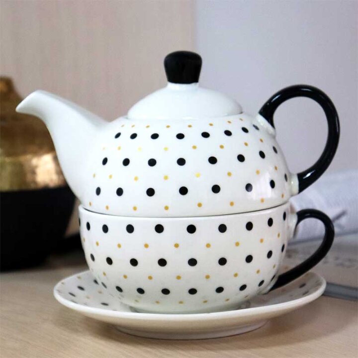 ČAJNIK SET PORCULAN NEW BONE 425 / 250 mL - TOČKASTI DEKOR