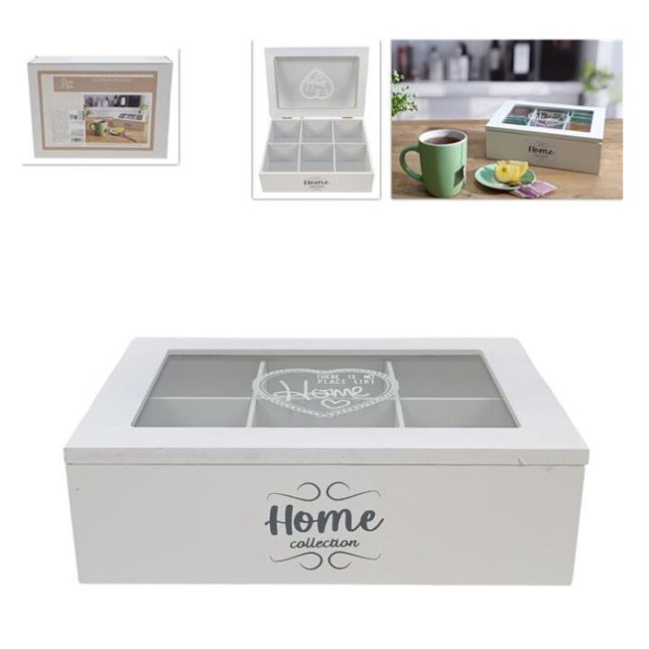 KUTIJA ZA ČAJ DRVENA 6 PRETINACA HOME COLLECTION 23x17x7 cm