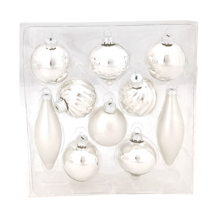 KUGLE ZA BOR STAKLENE SREBRNE 10/1 SORT OBLICI 6 cm / 12 cm