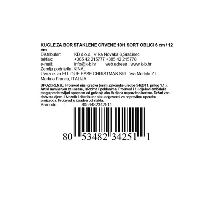 KUGLE ZA BOR STAKLENE CRVENE 10/1 SORT OBLICI 6 cm / 12 cm