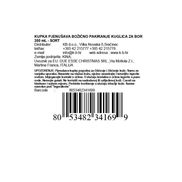 KUPKA PJENUŠAVA BOŽIĆNO PAKIRANJE KUGLICA ZA BOR 350 mL - SORT