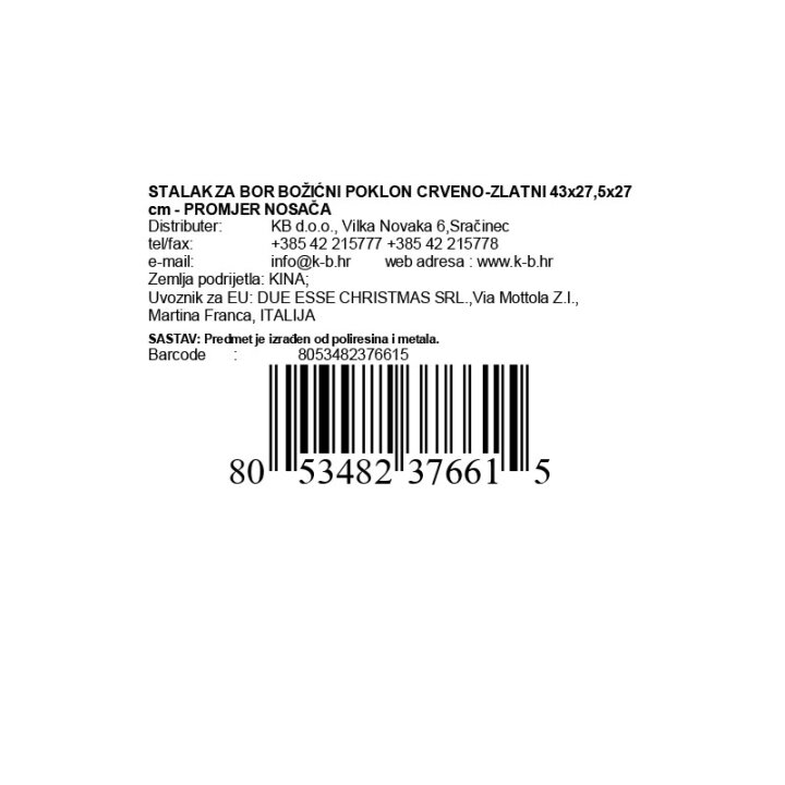 STALAK ZA BOR BOŽIĆNI POKLON CRVENO-ZLATNI 43x27,5x27 cm - PROMJER NOSAČA 36 mm