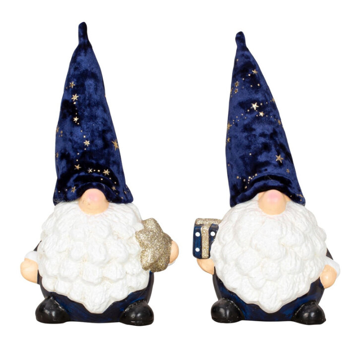 FIGURA GNOM PLAVI S POKLONOM / ZVIJEZDOM KERAMIČKI 25x8x10 CM SORT
