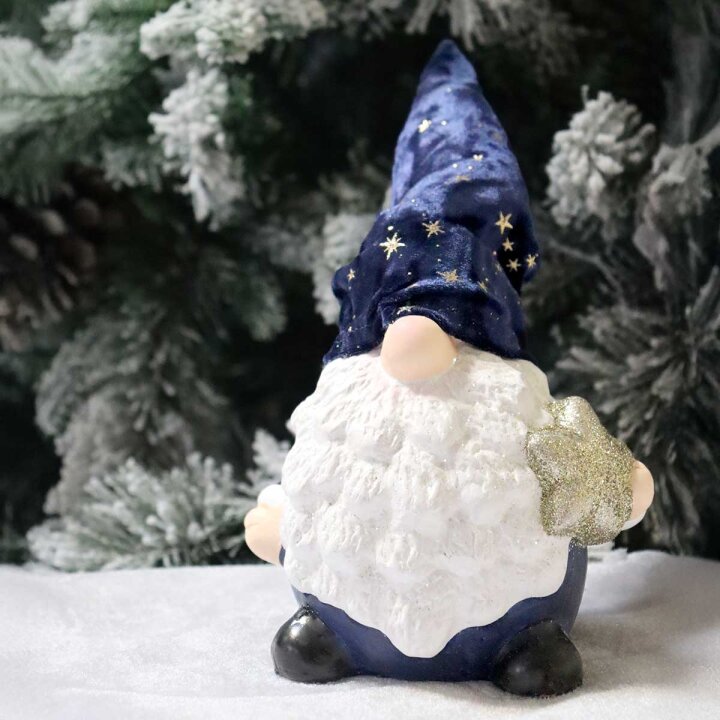 FIGURA GNOM PLAVI S POKLONOM / ZVIJEZDOM KERAMIČKI 25x8x10 CM SORT