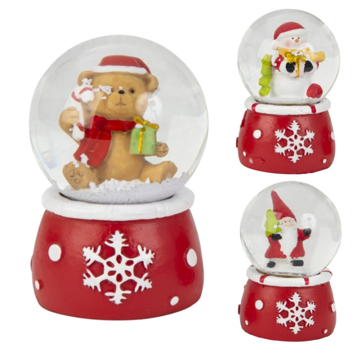 BOŽIĆNA SNJEŽNA KUGLA SNJEGOVIĆ / DJED BOŽIĆNJAK / MEDO 6,5 CM SORT