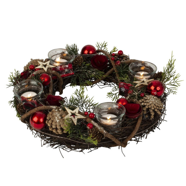 ADVENTSKI VIJENAC CRVENO-SMEĐI ZA LUČICE 34 cm