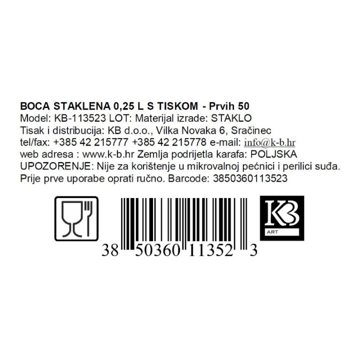 BOCA STAKLENA 0,25 L S TISKOM - Prvih 50
