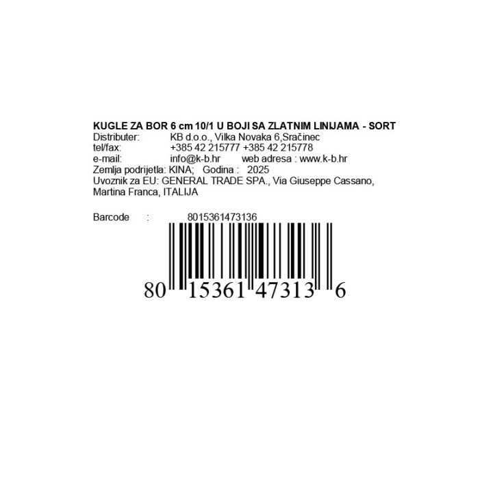 KUGLE ZA BOR 6 cm 10/1 U BOJI SA ZLATNIM LINIJAMA - SORT