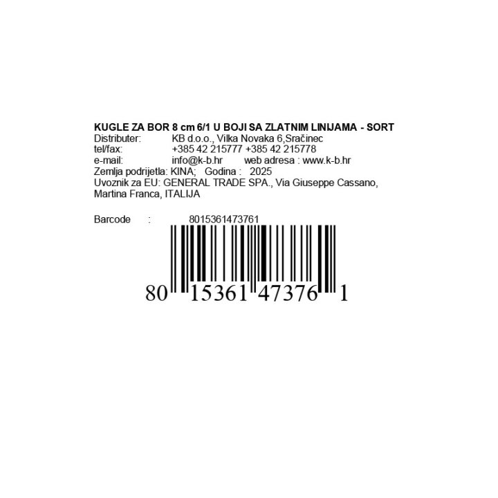 KUGLE ZA BOR 8 cm 6/1 U BOJI SA ZLATNIM LINIJAMA - SORT