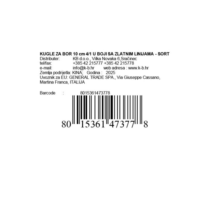 KUGLE ZA BOR 10 cm 4/1 U BOJI SA ZLATNIM LINIJAMA - SORT