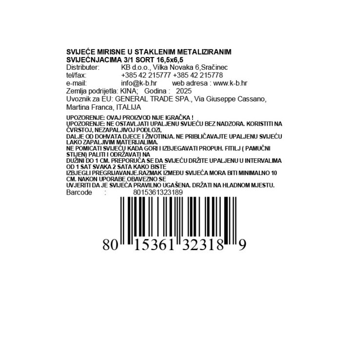 SVIJEĆE MIRISNE U STAKLENIM METALIZIRANIM SVIJEĆNJACIMA 3/1 SORT 16,5x6,5 cm