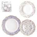 SERVIS ZA JELO 18 DIJELNI NEW BONE VIOLET GARDEN PORCULAN DEKORIRANI - VALOVITI RUB