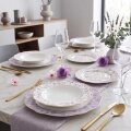 SERVIS ZA JELO 18 DIJELNI NEW BONE VIOLET GARDEN PORCULAN DEKORIRANI - VALOVITI RUB