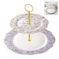 ETAŽER 2 NIVOA NEW BONE PORCULAN VIOLET GARDEN DEKORIRANI 26,5 CM - VALOVITI RUB