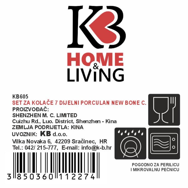 SET ZA KOLAČE 7 DIJELNI NEW BONE VIOLET GARDEN PORCULAN DEKORIRANI - VALOVITI RUB
