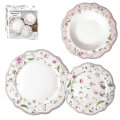 SERVIS ZA JELO 18 DIJELNI NEW BONE PETITE GARDEN PORCULAN DEKORIRANI - VALOVITI RUB