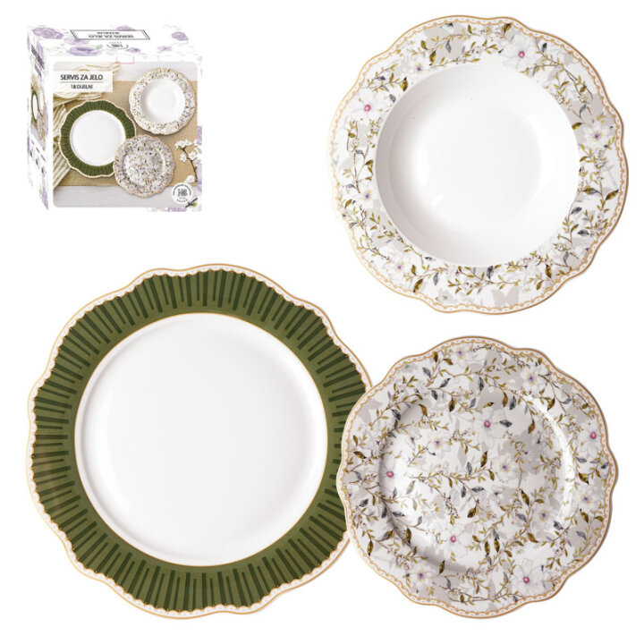 SERVIS ZA JELO 18 DIJELNI NEW BONE FLORAL MEADOW PORCULAN DEKORIRANI - VALOVITI RUB