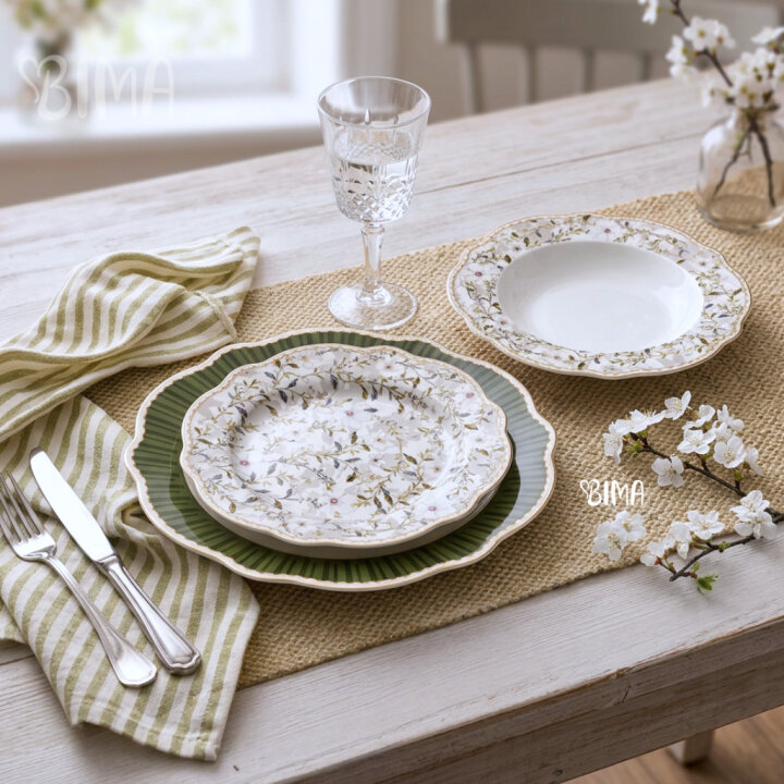 SERVIS ZA JELO 18 DIJELNI NEW BONE FLORAL MEADOW PORCULAN DEKORIRANI - VALOVITI RUB