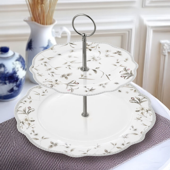ETAŽER 2 NIVOA NEW BONE PORCULAN FLORAL GRACE DEKORIRANI 26,5 CM - VALOVITI RUB