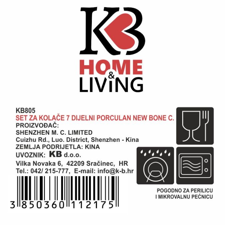 SET ZA KOLAČE 7 DIJELNI NEW BONE FLORAL MEADOW PORCULAN DEKORIRANI - VALOVITI RUB