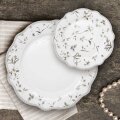 SET ZA KOLAČE 7 DIJELNI NEW BONE FLORAL GRACE PORCULAN DEKORIRANI - VALOVITI RUB
