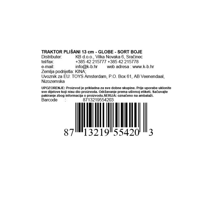 TRAKTOR PLIŠANI 13 cm - GLOBE - SORT BOJE