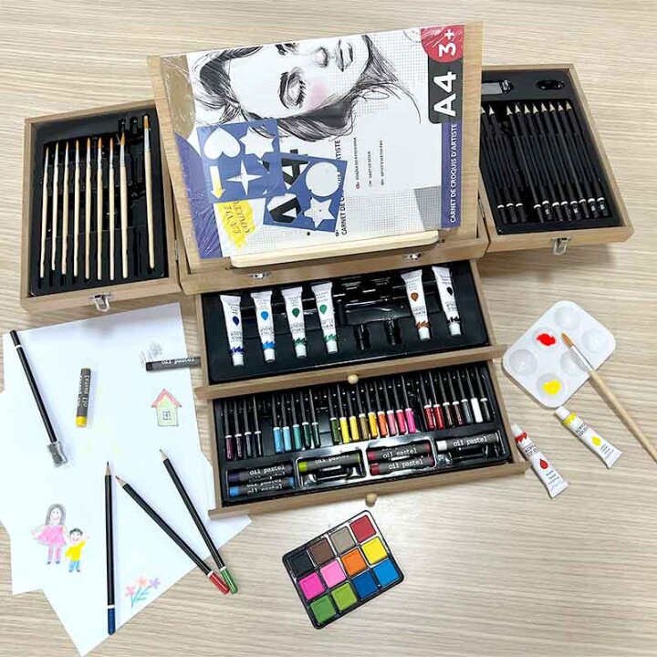 SET ZA CRTANJE 85 DIJELNI U DRVENOM KOFERU - ATELIER D'ART 34,5x25,5x11,5 cm