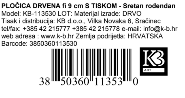 PLOČICA DRVENA fi 9 cm S TISKOM - Sretan rođendan