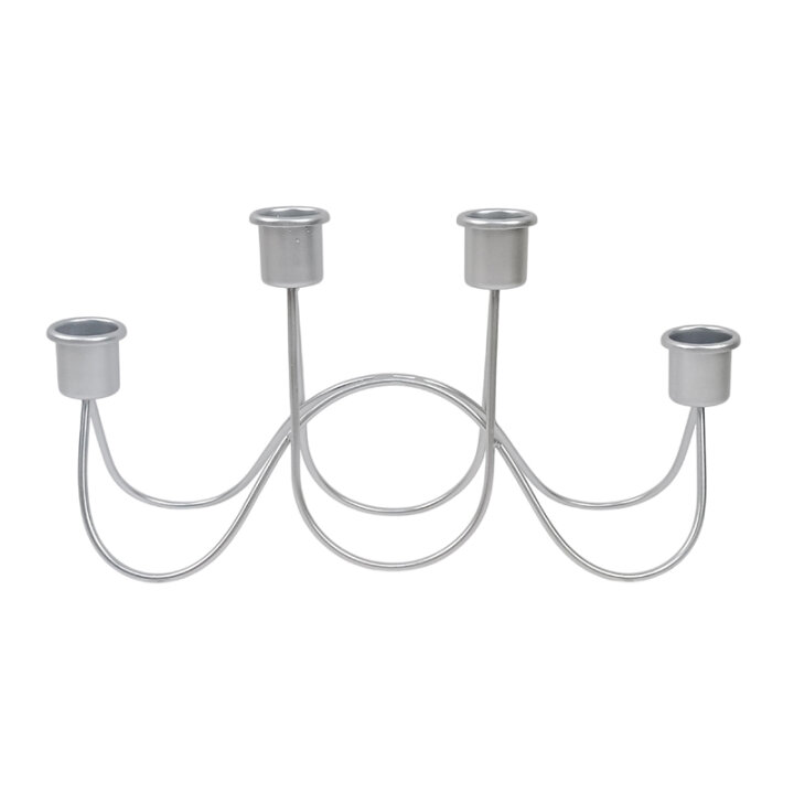 SVIJEĆNJAK ZA 4 SVIJEĆE METALNI 30x16 cm - SREBRNA BOJA