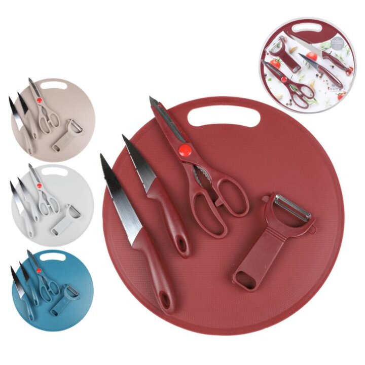 DASKA ZA REZANJE SET 5/1 S NOŽIĆIMA, ŠKARAMA I GULILICOM KRUMPIRA 32 cm - SORT