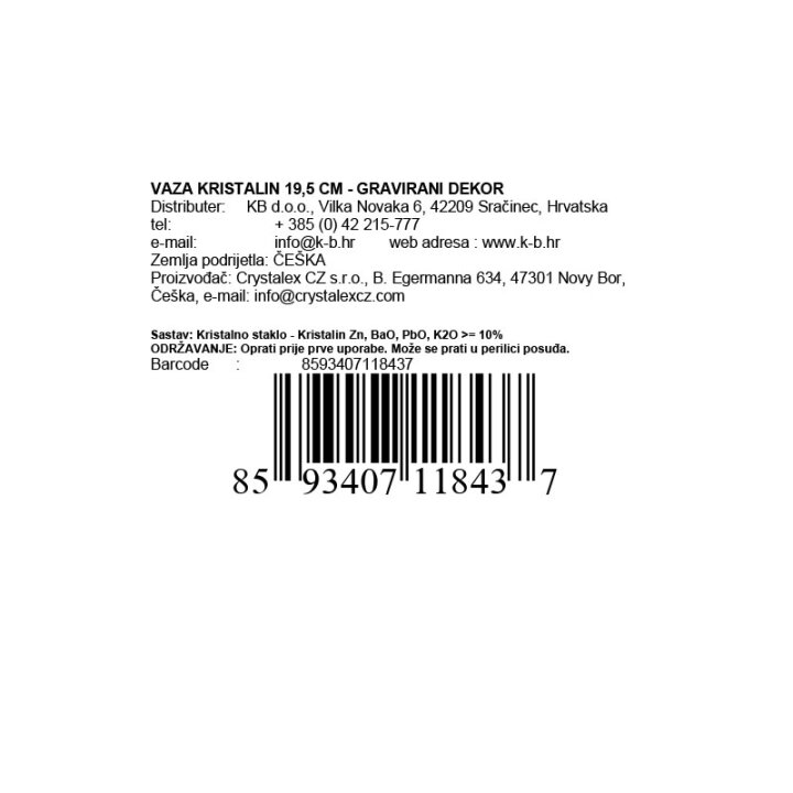VAZA KRISTALIN 19,5 CM - GRAVIRANI DEKOR